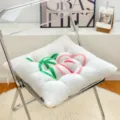 Thickened plush seat cushion with cute peach embroidery, soft winter chair pad for office home. - Pink Tulip