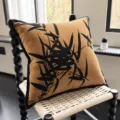 Designer vintage artistic throw pillow with black abstract bamboo pattern for living room sofa. - Yellow Background Black Bamboo
