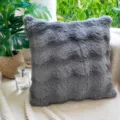 Grey fluffy faux rabbit fur throw pillow cover, soft plush square cushion for couch. - Tocase Long Rabbit Fur Gray