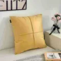 Yellow PU leather sofa cushion pillow with minimalist cross stitch design for home decor. - Lemon Yellow 45x45cm