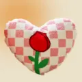 Cute pink heart shaped cushion with chessboard pattern and rose embroidery, plush sofa pillow. - Pink Heart Checkerboard Rose Pillow