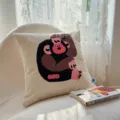 Housse de coussin brodée touffetée en chenille douce pour canapé et décoration de salon - 45x45 Housse Seulement / Singe Brun Gratteur