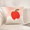 Cozy pink and white tufted apple cushion cover, soft textured throw pillow for sofa decor. - Full Apple Embroidery
