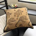 Vintage leopard print throw pillow cushion for sofa, aesthetic artistic home decor cover core. - Yellow Background Crawling Tiger