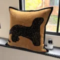 Coussin artistique vintage de designer, coussin marron motif léopard pour déco canapé salon. - Sans Insert / Base Jaune Léopard Noir