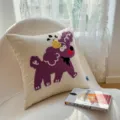 Coussin de canapé en chenille avec broderie de lapin mignon, décoration salon. - Housse + Intérieur / Chien Bouclé Violet