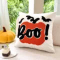 Coussin de citrouille d'Halloween avec broderie tuftée texte BOO déco chaleureuse maison - Fantôme blanc 2