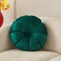 Green plush pleated round cushion, velvet pumpkin pillow for living room sofa decor. - 35x35cm / Green
