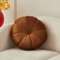 Brown Velvet Round Pumpkin Throw Pillow, Decorative Sofa Cushion for Living Room - 35x35cm / Coffee