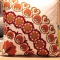 Ethnic floral embroidered throw pillow cover, textured boho cushion case for sofa decor. - 45*45 (No Core) / Phoenix Tail, Red