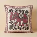 Housses de coussin brodées éléphant thaïlandais, taie d'oreiller en coton pour canapé lit. - Éléphant Rose Branche Florale
