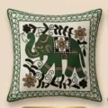 Housse de coussin éléphant brodée thaïlandaise d'Asie du Sud-Est, taie décorative coton. - Éléphant Vert Branche Florale