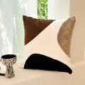 Cream white tufted abstract throw pillow cover for cozy living room sofa home decor. - Coffee 3 Color Blocks / Case Only