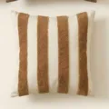 Coussin decore raye style Maillard touffete pour canape chambre salon beige et marron - Housse Seule / Broderie Rayée Marron 45x45cm