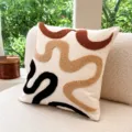 Cream tufted abstract pattern throw pillow cover decorative sofa cushion with core for living room - Camel Ribbon / Case Only