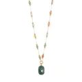 Colorful stone beaded stainless steel necklace with green pendant and diamond detail. - Style G