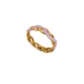 Goldener und rosa Emaillierter geflochtener Ring, Edelstahl verdrehter geometrischer Schmuck. - Größe 9 / Gold-Rosa Gedreht