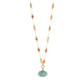 Collar de cuentas de piedra natural colorida con un elegante colgante ovalado. - Letra H