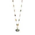 Collar de cuentas de piedra natural colorida con colgante ovalado de acero inoxidable. - Letra F