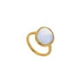 Eleganter goldener Edelstahlring mit einem minimalistischen runden weissen Perlmuttstein. - Größe 6 / Stil A