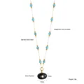 Edelstahl Kette Halskette mit schwarzem Stein Anhänger und türkis Perlen für Damen. - Buchstabe A