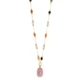 Edelstahl Halskette mit bunten Perlen und rosafarbenem Stein Anhaenger im Alltag chic - Stil C