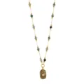Gold stainless steel beaded chain necklace with multicolored gemstone and pendant. - Style F