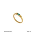 Gold stainless steel ring with oval green stone, vintage ribbed design variant. - Dark Green Ribbed Style
