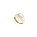 Goldener Edelstahl weisser Emaillierter ovaler Ring modischer Schmuck fur Alltag - Größe 9 / Beige Ovales Monogramm