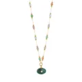 Collar colorido de piedras naturales con colgante ovalado de piedra en bruto en cadena dorada. - Letra G