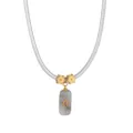 Retro natuursteen hanger ketting met zilveren lederen koord en mooie gouden kralen. - Stijl D