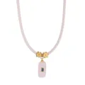 Girocollo in corda di pelle rosa con ciondolo in pietra naturale e dettaglio blu. - Stile G