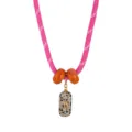 Collana girocollo rosa retro con ciondolo in pietra naturale e perline arancioni da donna. - Stile H