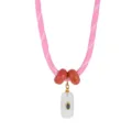 Elegante collana in corda rosa con ciondolo in cristallo trasparente e pietra blu da donna - Stile I