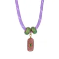 Collana in corda viola retro con perline verdi e ciondolo in pietra naturale da donna - Stile J