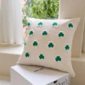 Housse de coussin tuftée trèfle vert crème, décoration de canapé idéale pour la Saint-Patrick. - Coque Uniquement / Petites Feuilles Porte-Bonheur