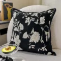 Housse de coussin vintage française noir et blanc motif floral pour canapé moderne - Housse 45*45 / Noir Vintage Fleurs Riches