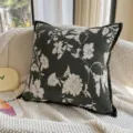French vintage style throw pillow with elegant white floral print on dark green cushion cover. - Green Vintage Rich Floral