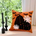 Housse de coussin citrouille en velours Halloween avec broderie toile d araignee pour deco de fete. - Citrouille Toile d'Araignée