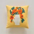 Housse de coussin florale nordique avec vase touffeté mignon et fleurs orange pour canapé. - Housse 45*45 / Base Jaune Vase Crème