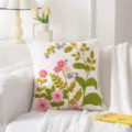 Housse de coussin brodée de fleurs style ins pour canapé confortable et décoration salon - Housse 45x45cm avec Coussin / Branches et Feuilles