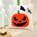 Housse de coussin citrouille Halloween touffetée éponge décoration canapé salon maison - Grande Citrouille Souriante