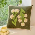 Green tulip tufted throw pillow, vintage style cute plush cushion for sofa and bed room decor. - 45*45cm Without Core / Green Xun