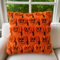 Housse de coussin Halloween citrouille orange, taie d'oreiller en peluche douce pour salon. - M. Citrouille en Velours PV