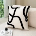 Modern minimalist black and white abstract lines throw pillow cover for cozy sofa living room decor. - Chenille Rope Buckle