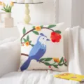 Housse de coussin brodée style pastoral ins, joli oiseau bleu et motif floral pour canapé. - Housse 45x45cm avec Coussin / Fruit Rouge et Oiseau