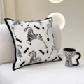 Ins style black and white zebra embroidered throw pillow case with creative ceramic coffee cup set - Zebra Wide Border Embroidery