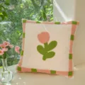 Cute vintage tulip tufted throw pillow, pink and green checkered cushion for sofa decor. - 45*45cm Without Core / Pink Tulip