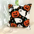 Housse de coussin brodée Halloween, housse de coussin citrouille fantôme noire soft. - Fond Noir Citrouille Fantôme