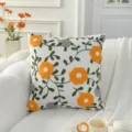 Nordic style floral embroidered throw pillow cover white canvas sofa cushion cover 45x45cm - Yellow Flower